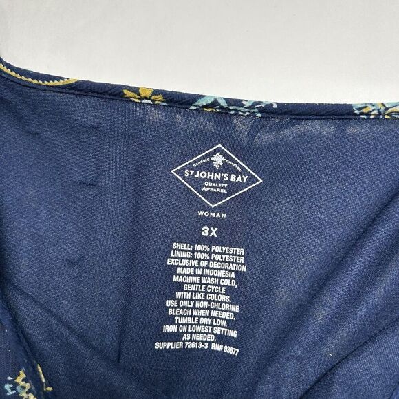 St. John's Bay Women's Blouse Navy Blue Paisley Print Size 3x New - Picture 3 of 8